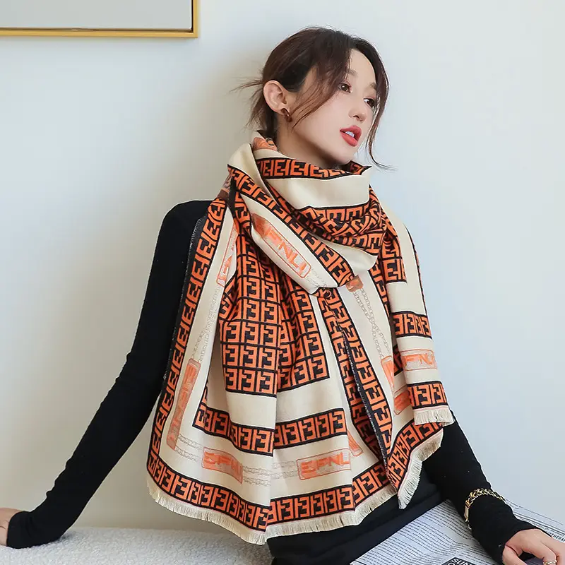 Châle pashmina double face pour femme, écharpe en cachemire, marque de mode, cheval, jacquard, nouvelle collection 2022