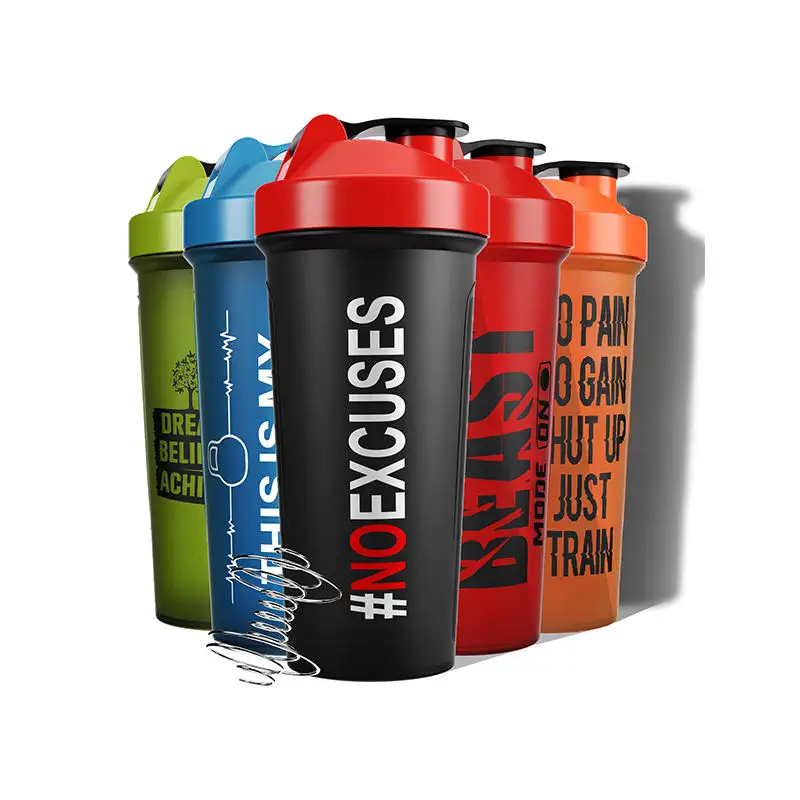 Logotipo personalizado 400ml 600ml BPA libre deportes plástico Fitness gimnasio medir botellas promocionales proteína de suero coctelera botellas tazas