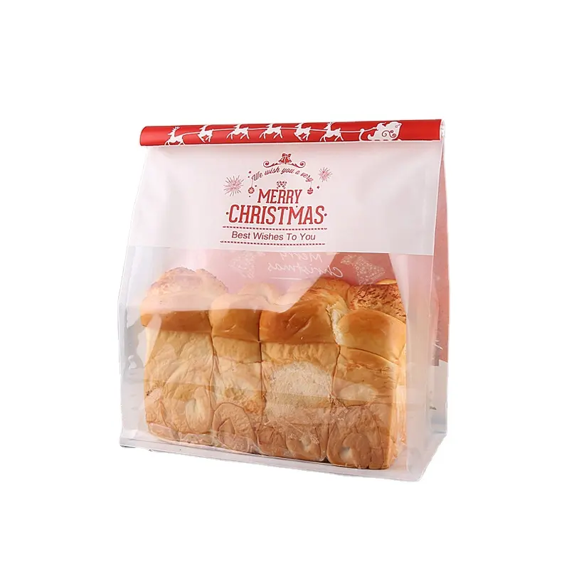 Sacchetto di carta per imballaggio di pane tostato a tema natalizio con sacchetto di carta Kraft rivestito di cera per finestra per sacchetto regalo di natale per alimenti da forno