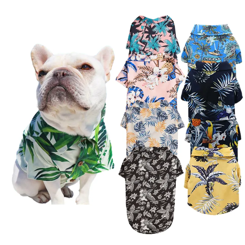 Camiseta personalizada para animais de estimação, roupas havaianas para cachorros, camisa de poliéster de manga curta e luxuosa para lazer, para cães e gatos