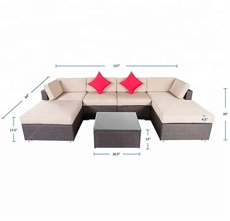 Divano componibile in Rattan a 6 posti di alta qualità Set di mobili da esterno moderni in vimini di lusso Set di mobili da giardino ad angolo per esterni
