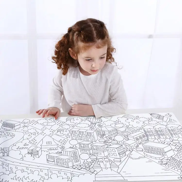 전 세계 어린이 도시를위한 색칠 롤 DIY 게임 어린이 활동 채우기 종이 테이블 매트