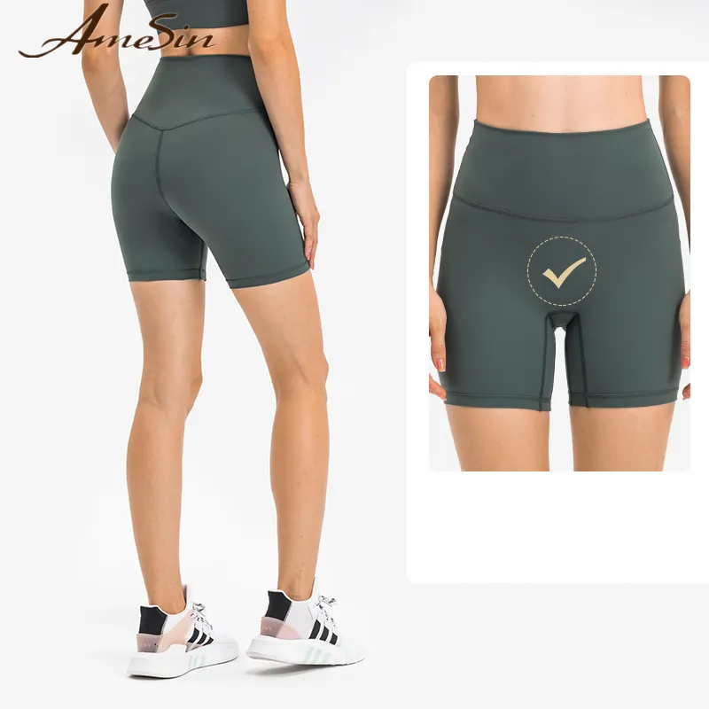 AmeSin 80% Nylon 20% Spandex V Cut Leggings Lycra Matching Sports Bra New Style Half Pants Bulk Running Casual Booty Shorts