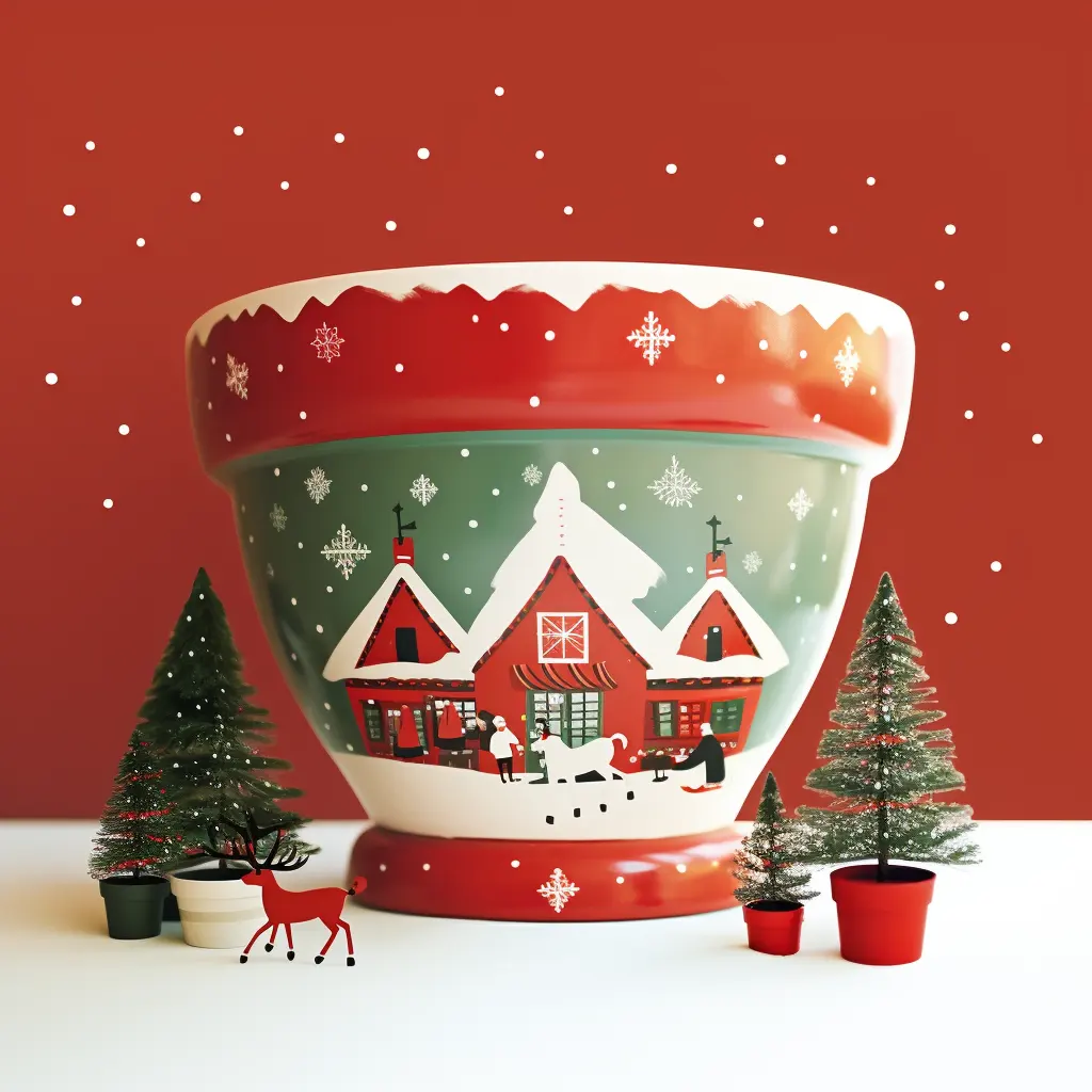 Calcomanía navideña de cerámica Maceta-Simboliza la reunión familiar, Tema festivo de Navidad 9 pulgadas