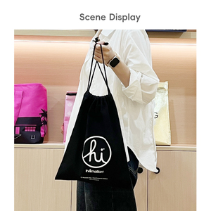 Diseño respetuoso con el medio ambiente diseño de logotipo personalizado 100% algodón lona cadena cordón bolsa de asas para compras bolsa con cordón - Product Image 4