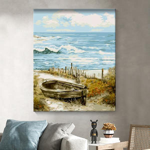 ภาพวาดตามตัวเลขภาพวาดสีน้ำมันเรือแคนูชายหาดและทะเล DIY โดยตัวเลขทิวทัศน์ชุดศิลปะผ้าใบใหม่