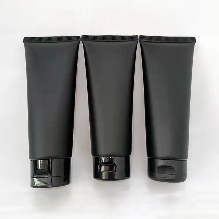 Eady to ship-recipiente de tubo suave para cosméticos, limpiador facial negro brillante, tubo suave de 100ml