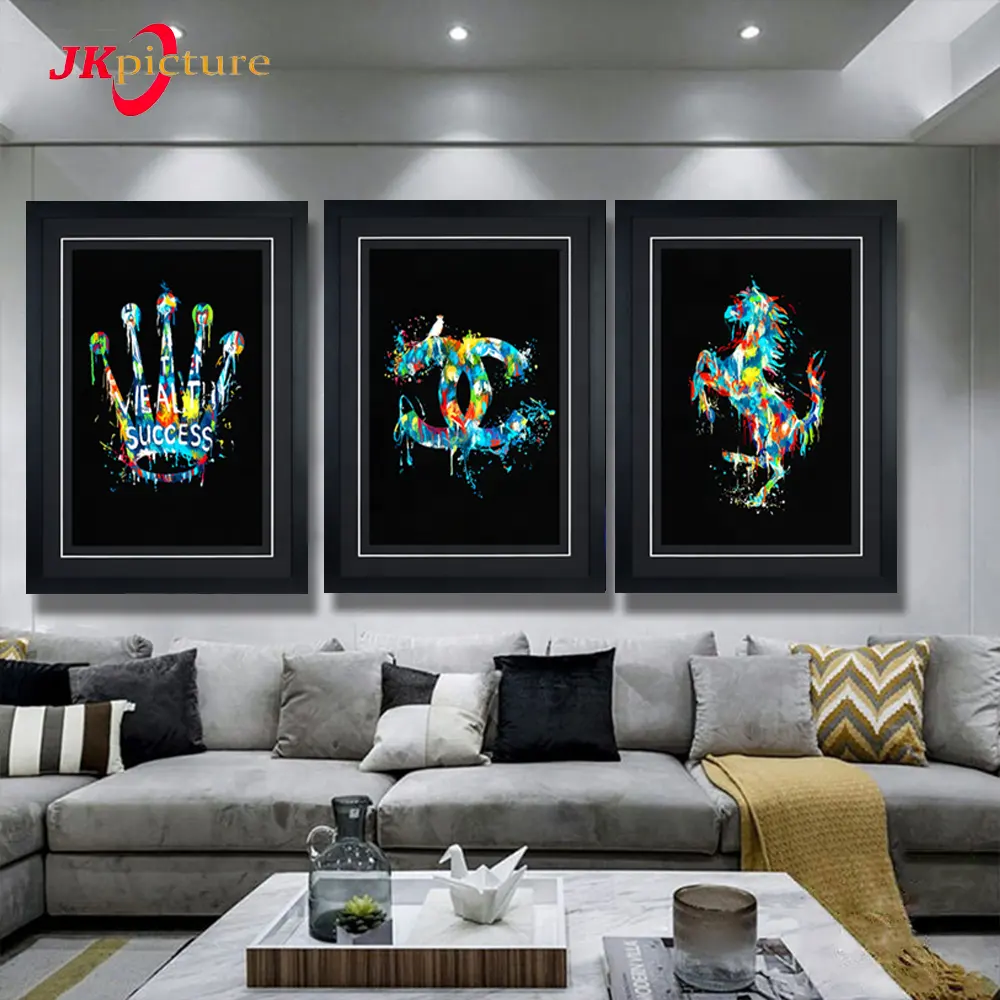 hot sale Brand logo Horse 3 set wall art crystal porcelain frame wholesale pop art wall painting with frame
