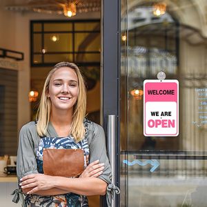 Dấu hiệu trả lại với đồng hồ màu hồng cho phụ nữ 'chúng tôi sẽ trở lại' và 'chào mừng chúng tôi mở' từ trên hai mặt bao gồm cốc hút - Product Image 5