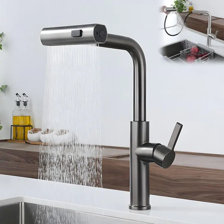 Custom commerciale cascata lavello da cucina rubinetti rubinetto singolo foro estraibile cucina miscelatore rubinetto con pull down spruzzatore