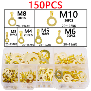 150pcs 8 tipos cobre fio lugs friso fio conector ilhós cabo braçadeira de conexão para bateria elétrica industrial