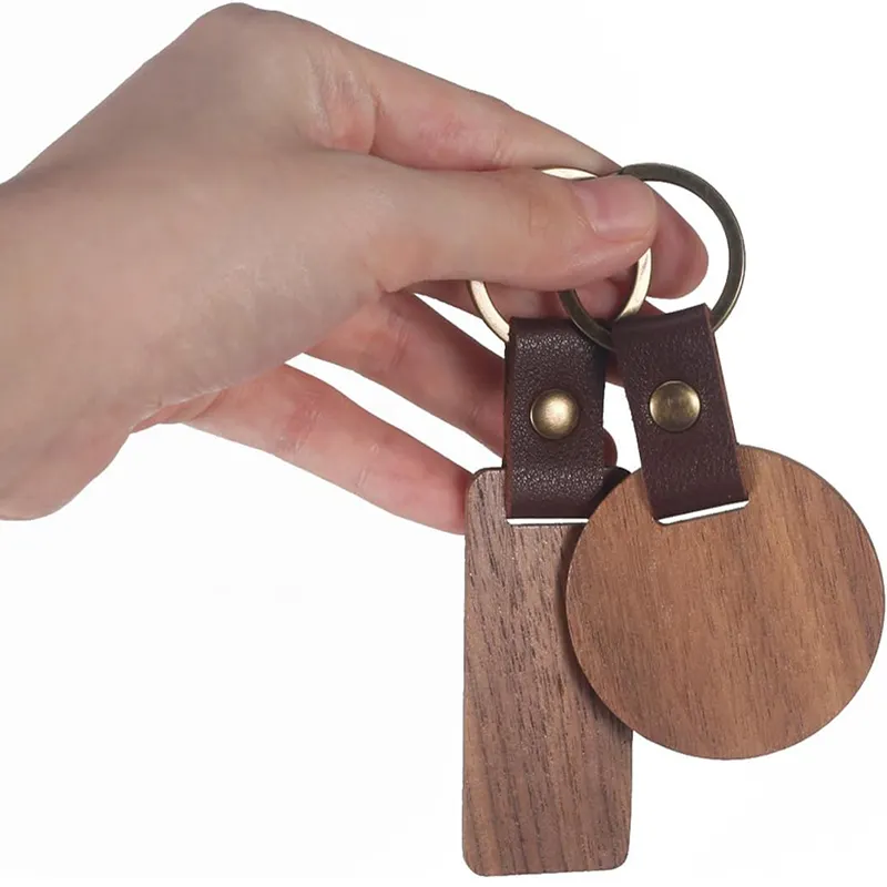 Cá nhân phụ kiện gỗ sáng tạo tùy chỉnh da khuyến mại Gỗ hồng sắc Keychain thăng hoa trống Móc chìa khóa bằng gỗ