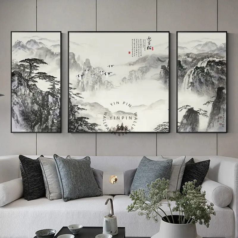 3 uds superventas nuevo paisaje de tinta china imagen cristal porcelana arte decoración del hogar pintura