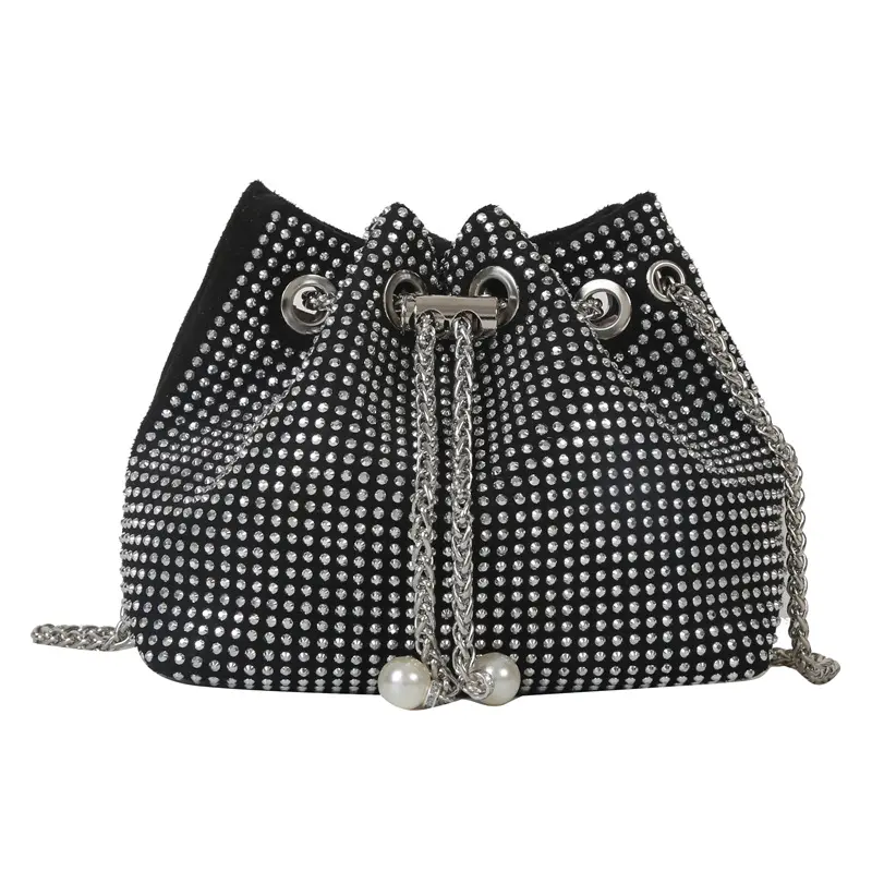 Fashion Trendy Spring Chain Sling Handbags Shiny Crystal Bucket Lady Bag