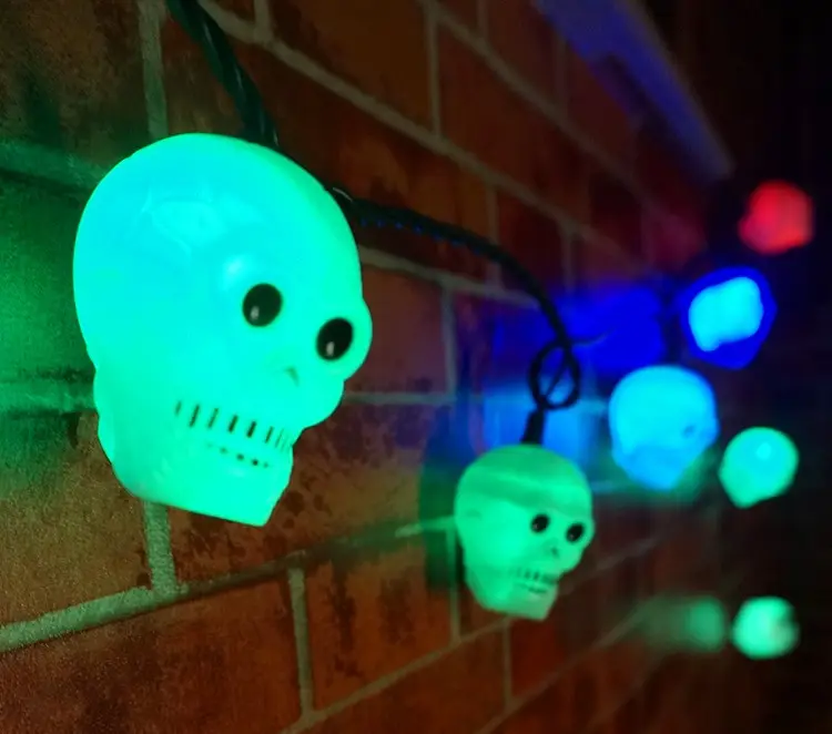 Tiktok quan trọng lửa 1.5M 10 Led ngoài trời trang trí trong nhà mini LED Skull chuỗi Halloween ánh sáng