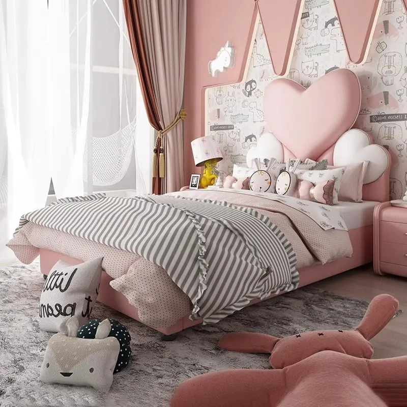 Modern Cute Children Bedroom Furniture Pink Kids Girl Camas com armazenamento