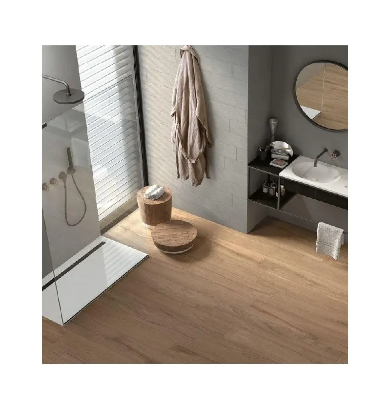 Novo design de parquet da fábrica Morbi 200x1200 prancha de madeira de carvalho branco inacabada para piso de sala de estar