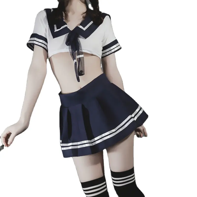 Disfraces de talla grande japonesa para chica, lencería Sexy, traje de Sailor tentador, conjunto de 3 piezas, uniforme de estudiante, minifalda, Cosplay