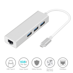 USB 3.1 Type-C to <strong>Lan</strong> RJ45 Ethernet 100/1000 Mbps Adapter with 3 Ports USB Hub for PC Laptop Macbook