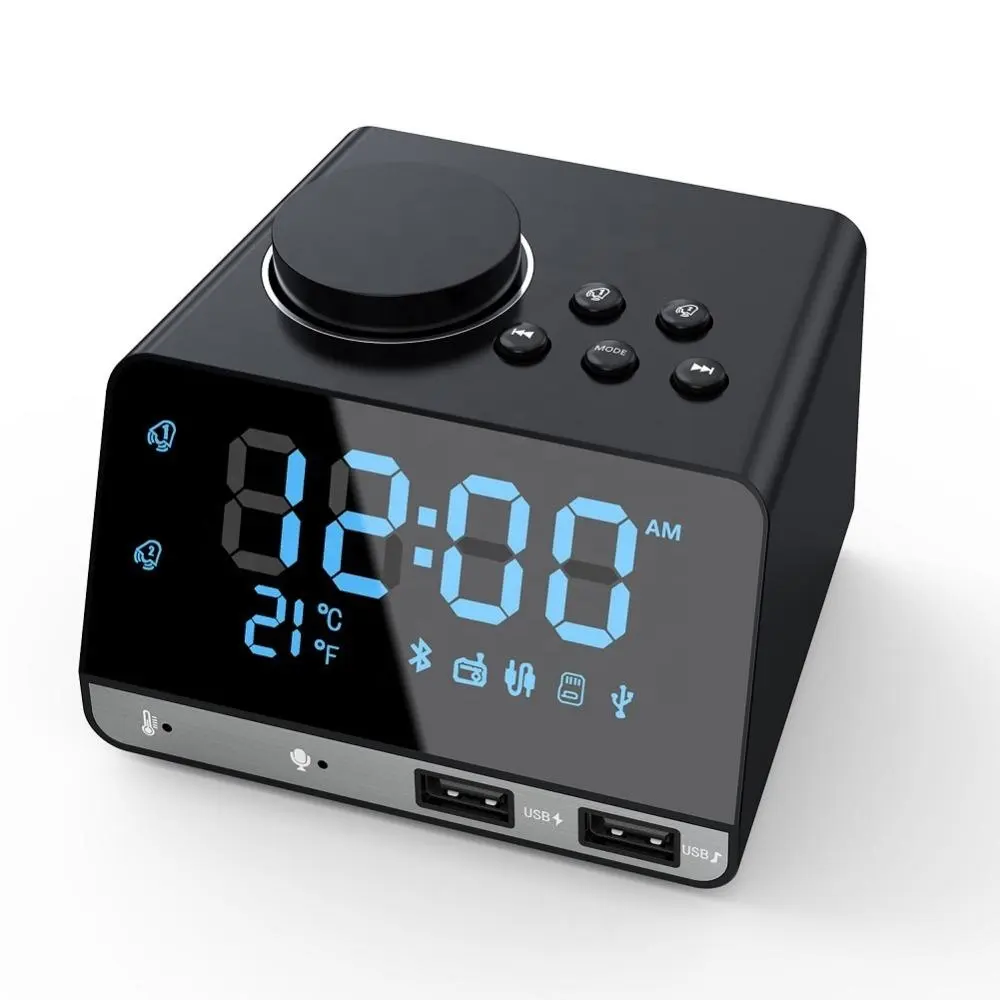 Sveglia per hotel BT altoparlante creativo Digital Music desk Clock Display Radio con doppio supporto USB U Disk TF Card FM