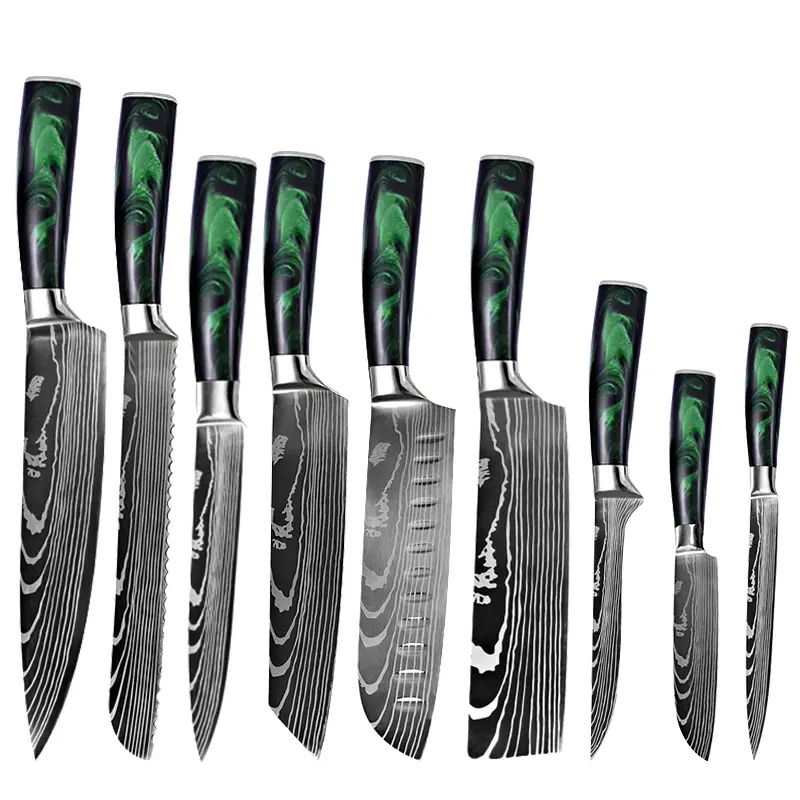 MANJIA Ensemble de couteaux de chef professionnels japonais 8 pouces 4Cr14 Damas Couteaux de cuisine personnalisés en acier inoxydable Fabricant