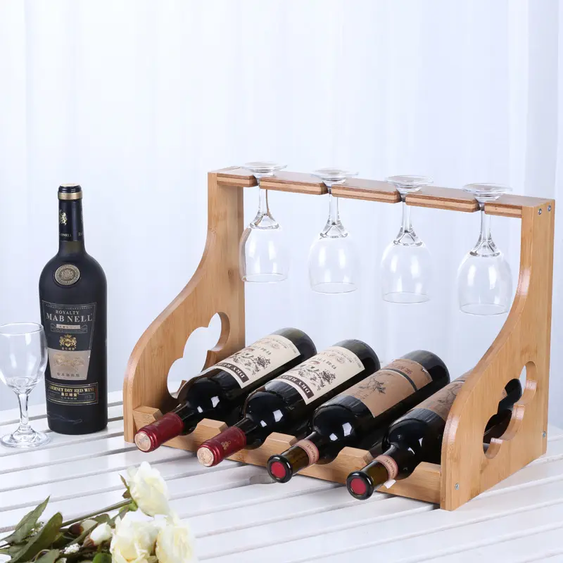 Porte-vin en bambou, support en verre et verres, ornements de vin rouge, style européen créatif à l'envers