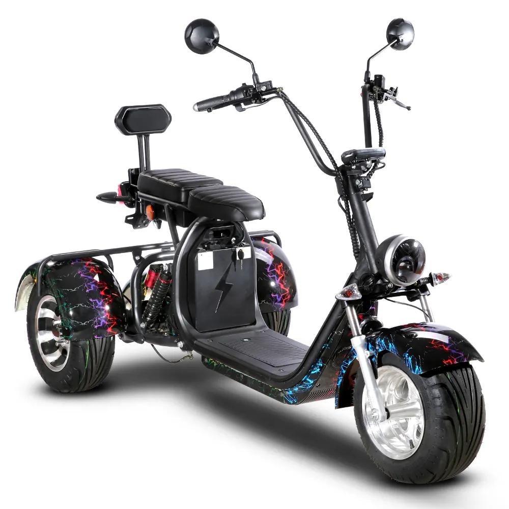 Scooter eléctrico de movilidad de tres ruedas, scooter de bicicleta todo terreno, motor citycoco, puede girar a 225 grados Harley para adultos