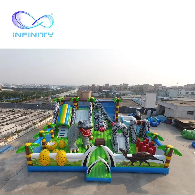 Hot sale dinosaur design inflatable funcity bouncy bouncer jumping playground bouncing combo castle with slides for kids