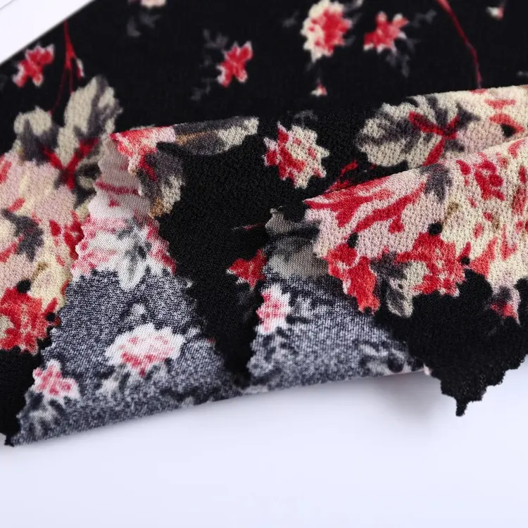 Di nuovo modo di lavoro a maglia 3 d bordo del fiore di stampa muschio cinese tessuto crepe