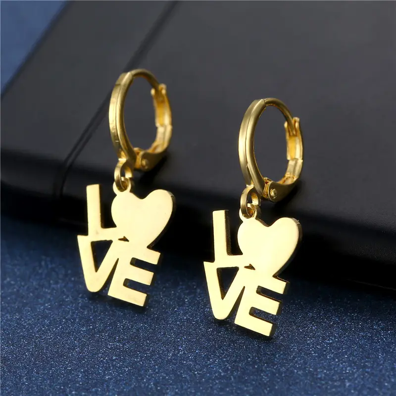 Pendientes de acero inoxidable chapado en oro con forma de corazón y Luna, joyería de moda, bajo nivel alérgico, venta directa