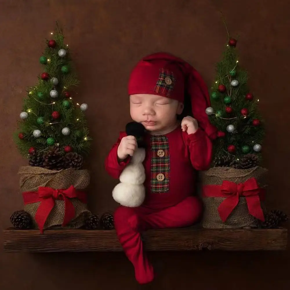 Новорожденный Рождественский фото реквизит наряд Детская фотография реквизит костюм с длинным рукавом детский комбинезон шапка Санта боди Рождественский комбинезон S