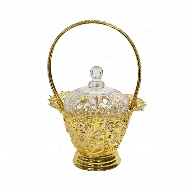 Cestino decorativo della caramella della frutta di vetro placcato oro del metallo della tavola domestica di nozze
