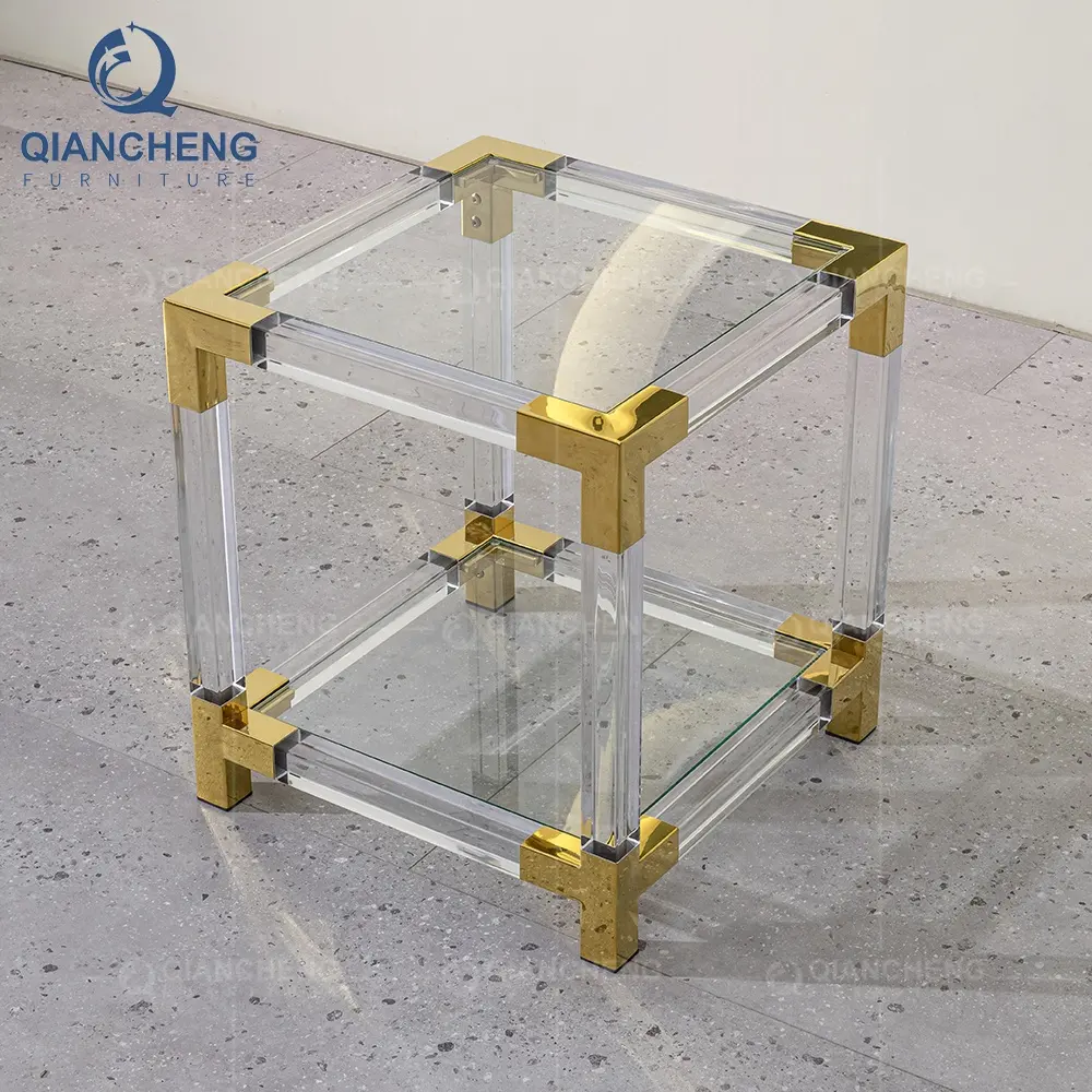 QIANCHENG – miroir en verre trempé de style français, table de chevet en acier inoxydable, tables de chevet en acrylique transparent