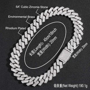 Hip Hop 20mm elmas kesim Miami küba zincir kolye 14K altın ve rodyum kaplama büyük CZ kalın küba zincir erkekler takı için - Product Image 6