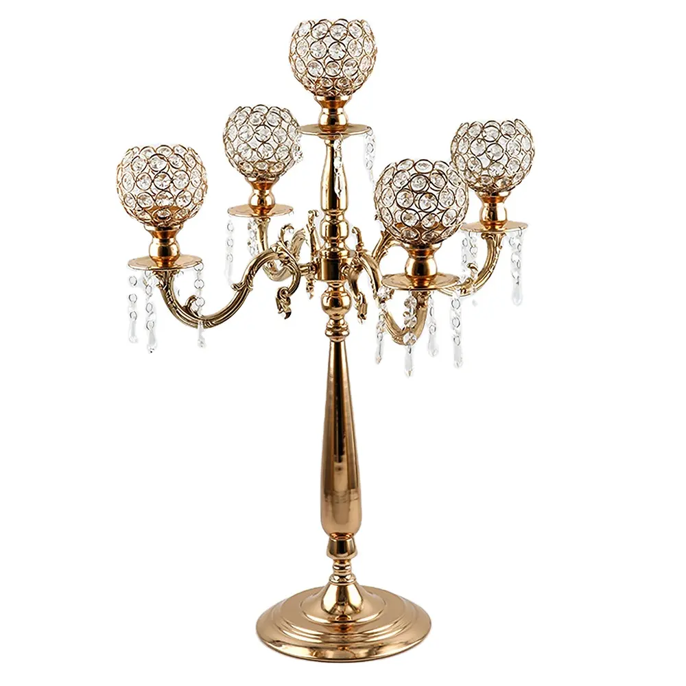 Candelabri a 5 braccia candelieri in cristallo di metallo portacandele Tealight centrotavola classico per feste di matrimonio decorazioni per la casa