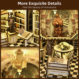Minicity 3D Holz puzzle Bibliothek der Götter Max Dollhouse Book Nook Kit mit LED-Licht und Staubs chutz - Product Image 4