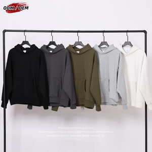 Người đàn ông của Heavyweight 500gsm giản dị rắn hoodie không có dây rút nhiệt Fleece quá khổ mùa đông trùm đầu áo - Product Image 2