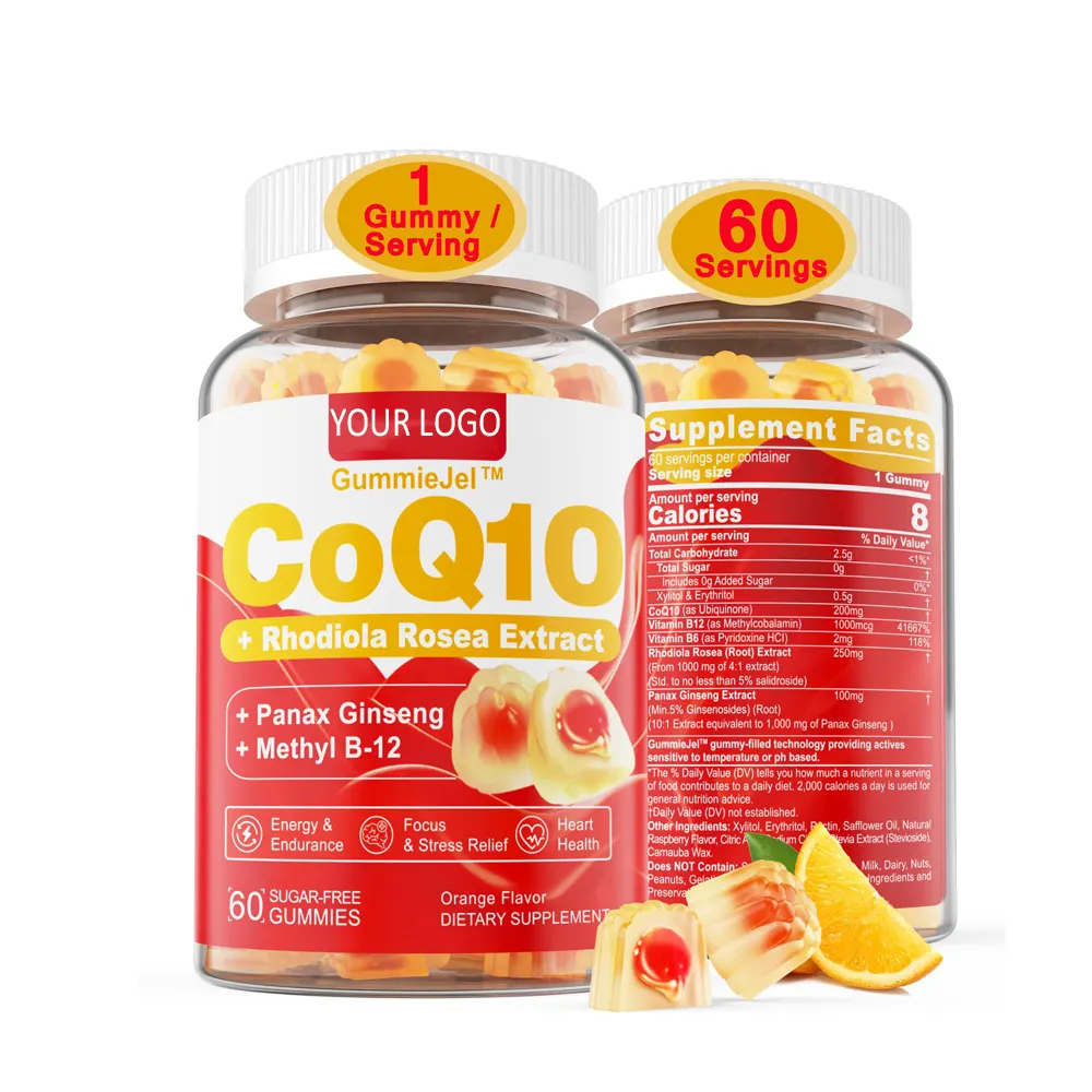 CQ10 Energy Booster Gummies Suplemento multivitamínico con Ginseng para el sistema inmunológico y la salud del corazón Vitaminas Gummies