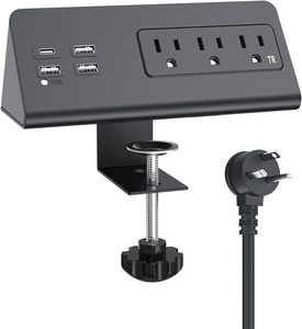 带PD20W USB C 6.56ft英尺扁平插头延长线桌面边缘电源插座的美国台式线夹电源板 - Product Image 1