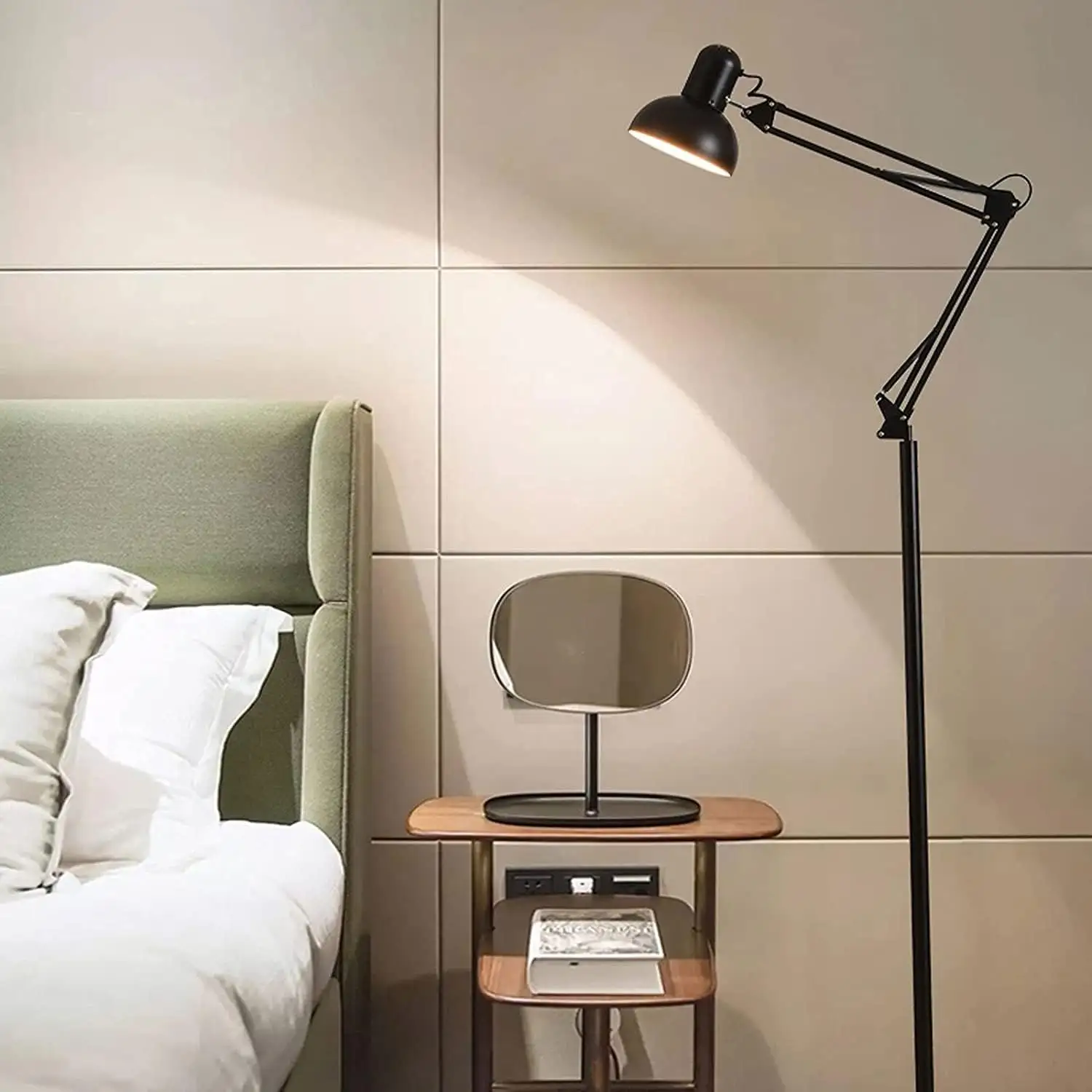 Lampadaire américain classique sur pied avec télécommande intelligente Lampes de lecture Conner Lampadaire en acrylique pour chambre à coucher avec E27