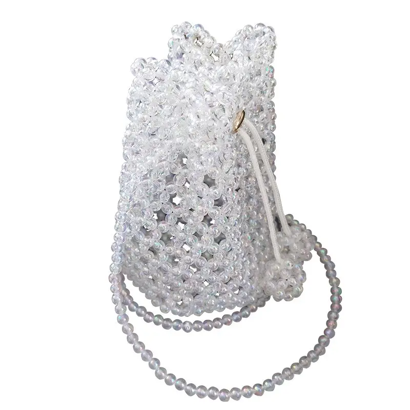 Kadın inci örgü çanta asil kristal boncuklu akşam çanta düğün debriyaj inci kolu ile