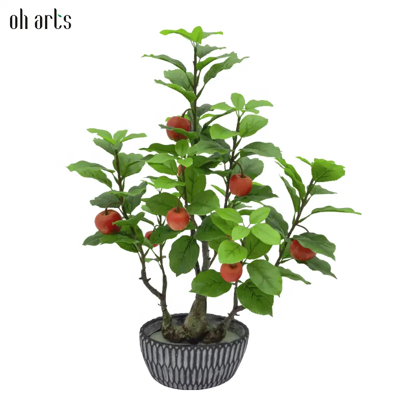 Bonsaï artificiel réaliste de plantes de pommier à bas prix avec vase pour la décoration de la maison en plein air