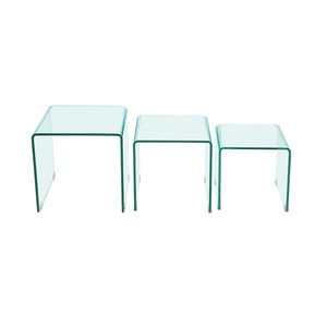 Juego de mesa auxiliar de lujo con forma de cubo para sofá, Juego de 3 piezas de Centro y mesa auxiliar de nido de cristal curvo, con cascada, transparente, 3 unidades - Product Image 5