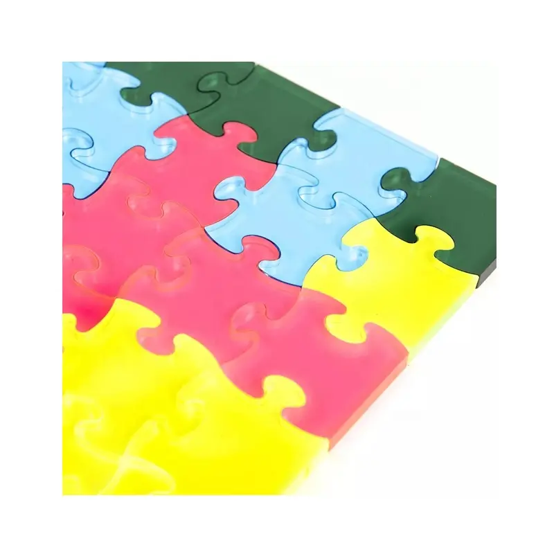 Kustom potongan Laser akrilik teka-teki susun gambar dengan layar sutra kustom unik warna-warni gelombang teka-teki Jigsaw