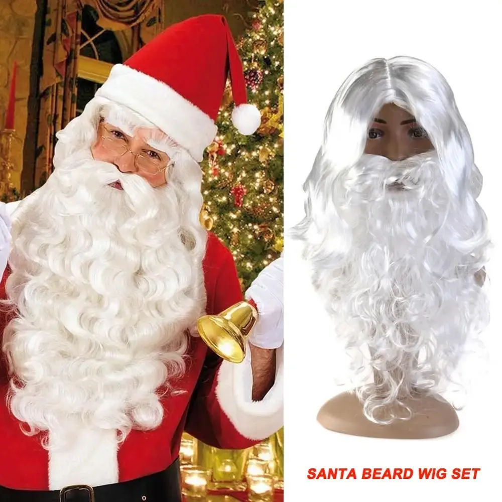 Noel peruk + sakal seti kostüm aksesuarı yetişkin noel süslü elbise Santa peruk Cosplay Xmas parti kostüm