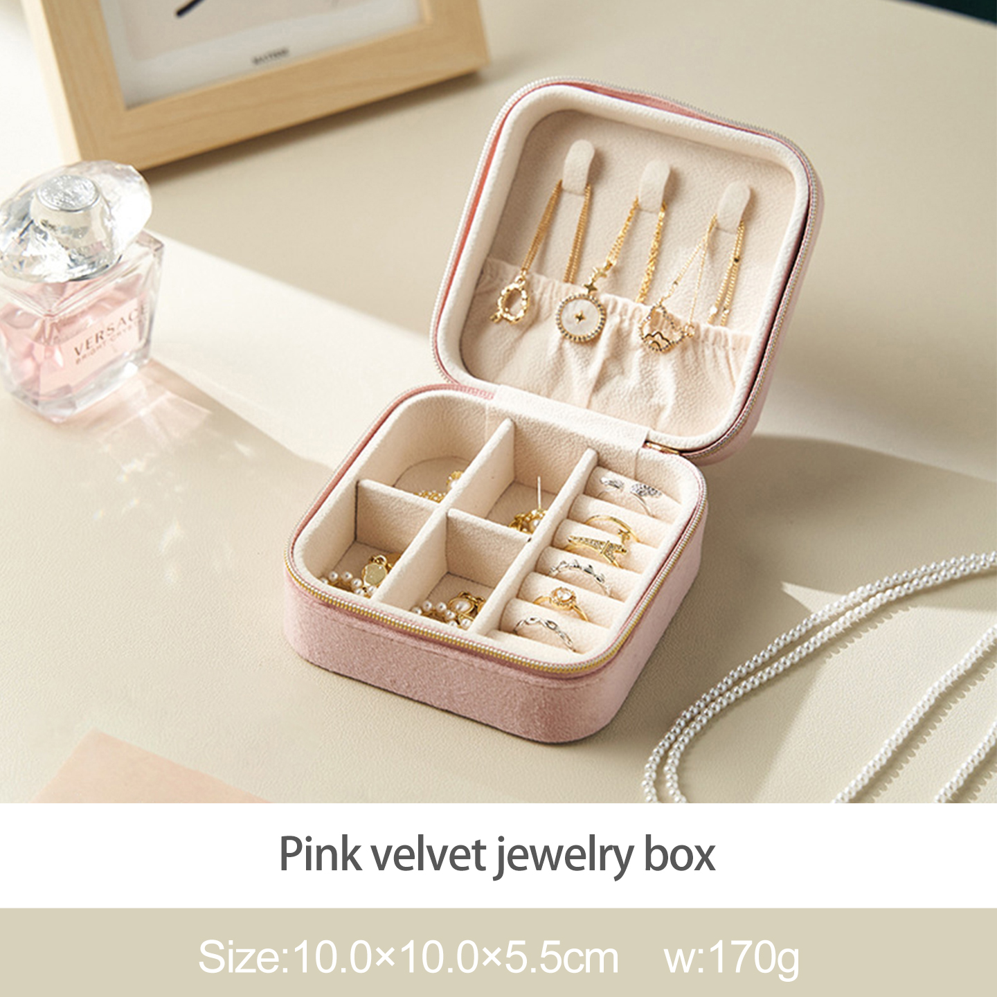 Pink velvet jewelry box