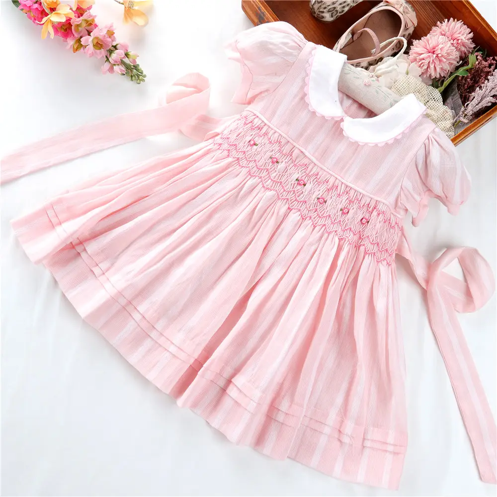 B38543-vestidos de verano para bebé, ropa para niña, vestidos bordados de algodón