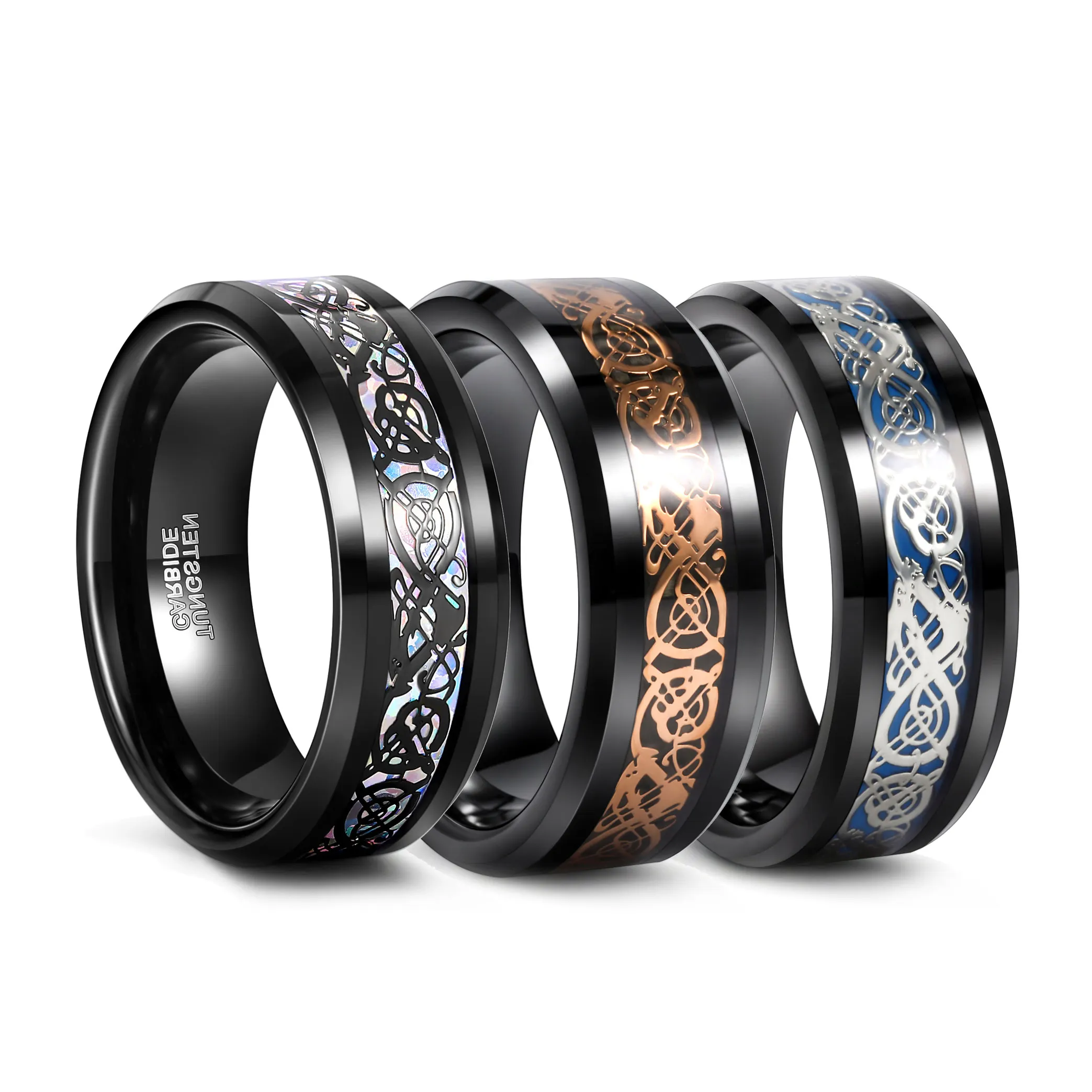 Somen anel unissex de tungstênio, anel preto multicolor com desenho celtico, para casamento, 8mm