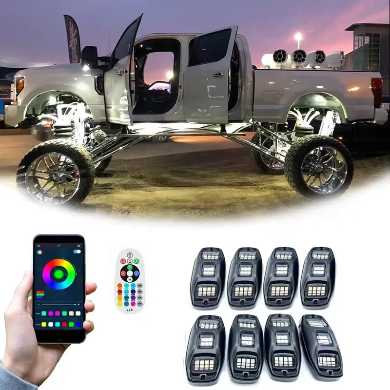 ADT 4 pods Underglow Multicolore Neon Light Pod avec App Control Clignotant Musique Mode Roue Puits Lumière pour Camion ATV UTV RZR SUV