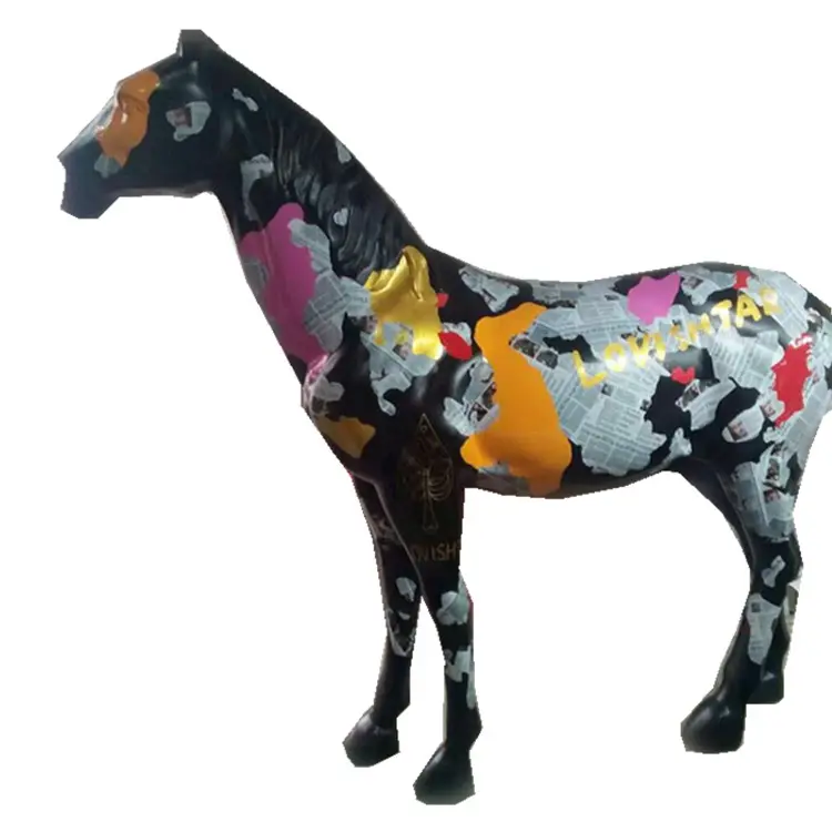 Vida tamaño caballo personalizado colorido pintado a mano caballo de fibra de vidrio escultura